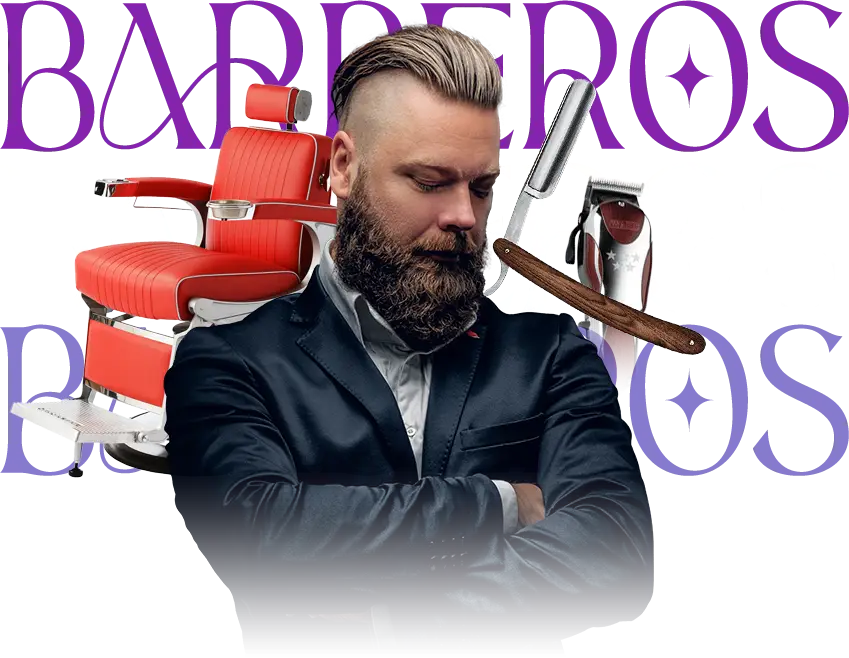 Barbero profesional junto a un sillón clásico